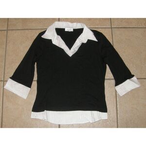 LIKE NEW Black Jr Sz XL Layer Look Stretchy Casual Wear Collared Shirt B. WORKS